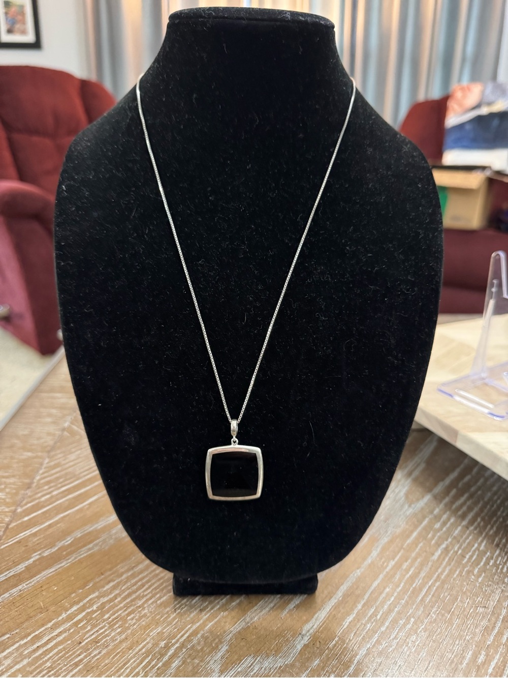 Tom Wood .925 Silver Frame Black Square Pendant Necklace - Women Jewelry